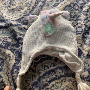 White fuzzy unicorn hat